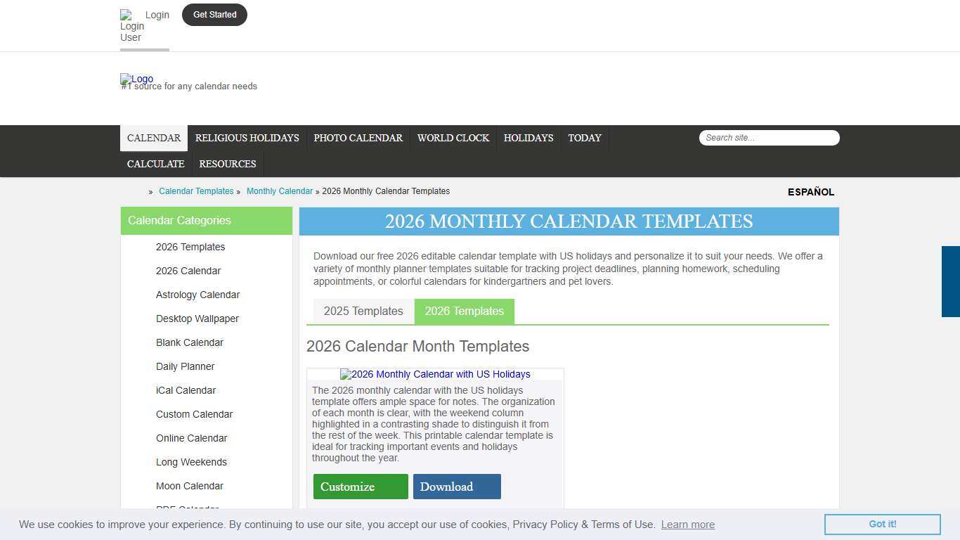 Free 2026 Monthly Calendar Templates - CalendarLabs