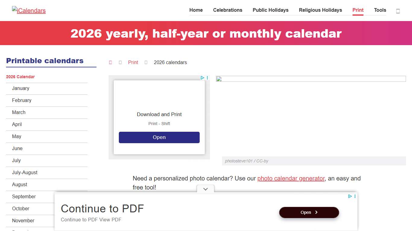 2026 Printable Calendar - PDF or Excel